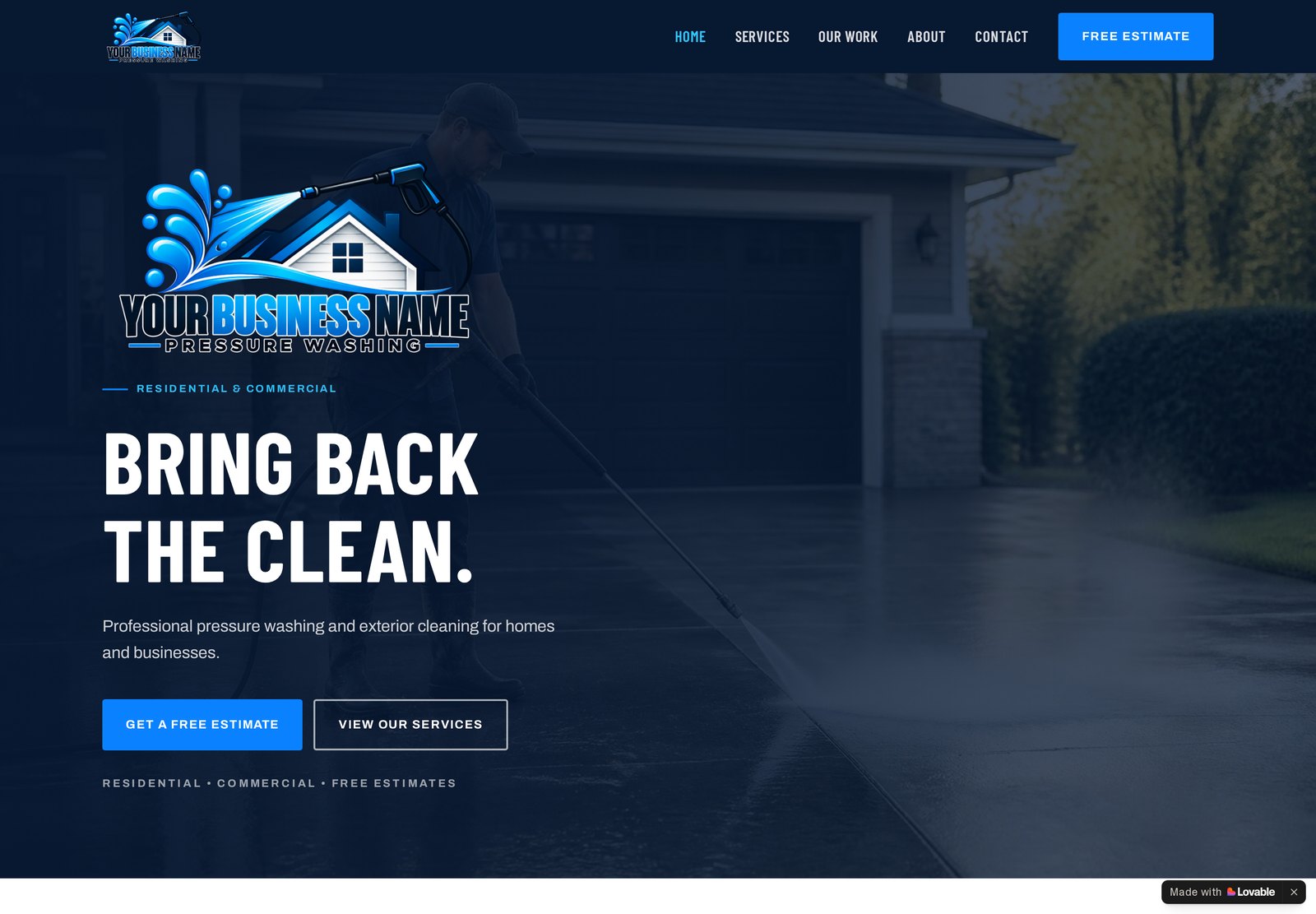 Pressure Washing website example built by EV Web Co.